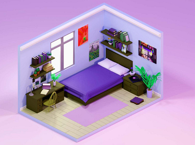 Isometric Room 3d blender illustration isometric lowpoly room