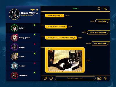 #DailyUi: #013 Direct Messaging 013 batman cat chat dailyui directmessaging joker txt uidesign