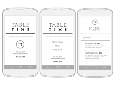 Table Time food menu omnigraffle wireframe