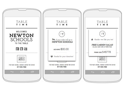 Table Time coupon incentive logo lunch menu mobile ordering school wireframe