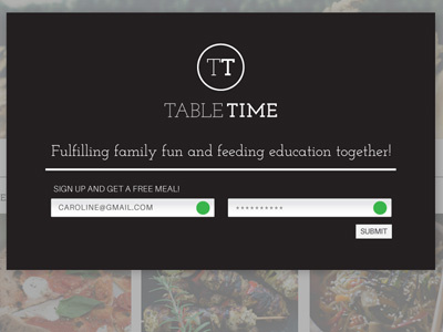 Table Time Sign Up black and white byline form login sign up simple