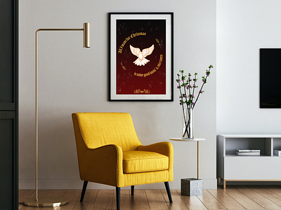 Bird Poster--Interior Mockup brass chair lamp marble opal paid poster relax smooth yellow