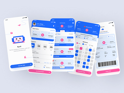 Travel App (Kyuti) app design blue branding logo online travel pink ticket ticketing app travel travel app trip ui ui design ui inspiration uiux design ux case study