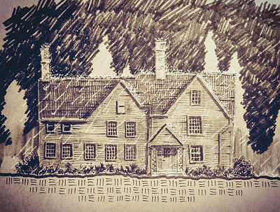 The House of Seven Gables elevation h0me.slice home pencil sketch