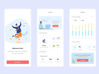 Business management mobile app android blue business chart clean dashboard homepage illustration ios mobile mobile app mobile design mobile ui money onboarding ui uiux wallet white work