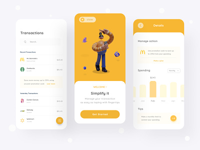 Transaction History mobile app 3d app chart clean clean ui dashboard design ecommerce graphic illustration minimal mobile mobile app mobile design money transaction ui uiux white yellow