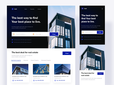 Real estate agency website mobile and desktop apartment blue clean dark home house mobile app real estate reponsive design ui we design white