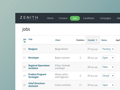 Zenith Talent - UI app crm crm ui crm ux design interface saas ui ux design