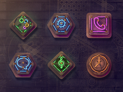 Mechanical neon icons