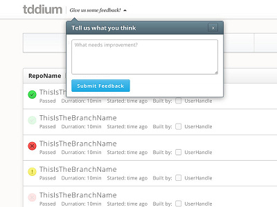 Tddium Dashboard Feedback