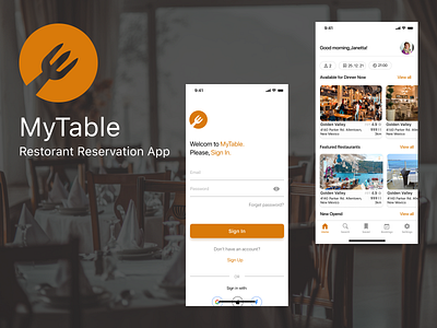 Restaurant Reservation App app branding design ios logo main page mobile app sign in ui ux