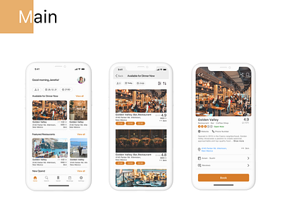 Main pages app ios main page mobile app restaurant page ui