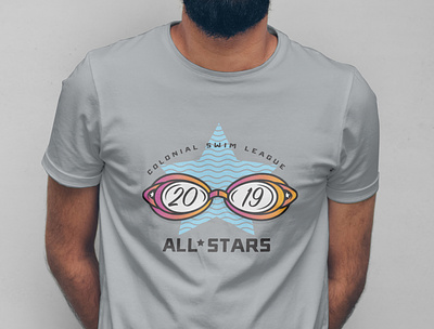 Swim Club T-Shirts goggles illustration orange pink star swim team tshirt