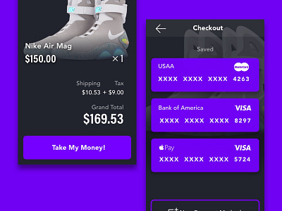 Daily UI 2: Credit Card Checkout 7h animation back to the future checkout credit card ecommerce mcfly principle purple shoes