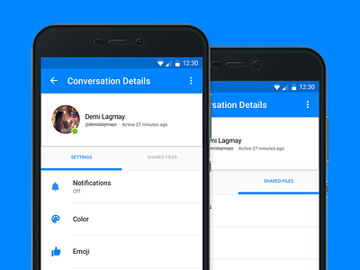 Facebook Messenger Improvement Ideas app design blue facebook messenger messenger settings shared files ui design user observation ux design