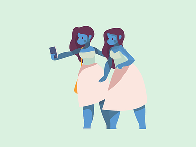 Selfie Twins character design flat fun girls graphics illustration metaphor selfie socialmedia