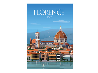 Florence florence italy landscape illustration marine postcard vector illustration