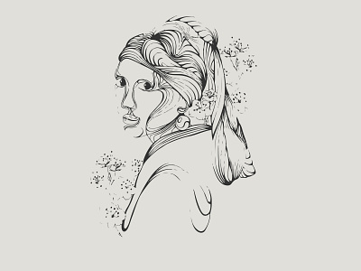 Girl with pearl earring art artwork design digitalart illustration illustrator lineart lines simple sketch stylization