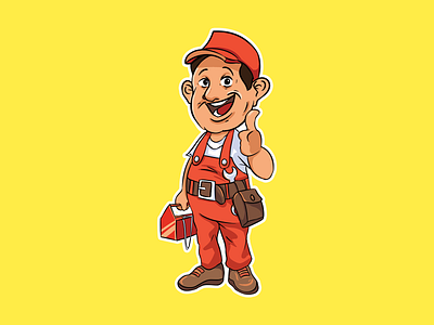 Repair Man Mascot caricature cartoon illustration logo man mascot repair vector