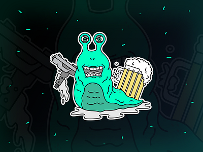 Slug Illustration beer cartoon character gun illutration monster slug vector