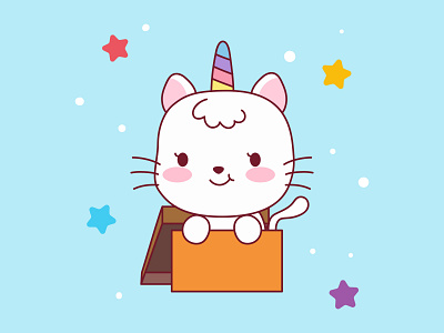 Unicorn Cat Illustration. art box cartoon cat character children cute illustration kid kitten kitty mascot vector