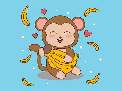 Monkey Banana Illustration animal banana cartoon character children colorful cute draw flat illustration kids mascot monkey vector