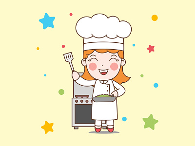 Chef Girl cartoon character chef children colorful cook cute draw flat girl illustration kids mascot vector
