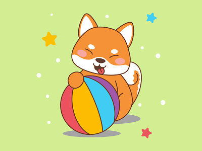 Dog Illustration with ball animal ball cartoon character children colorful cute dog draw flat illustration kids mascot vector
