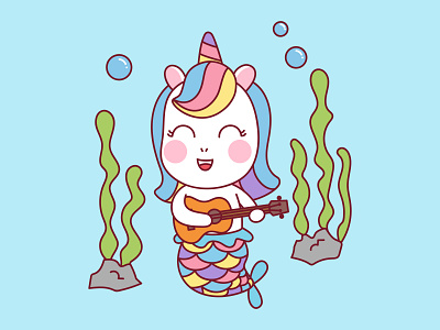 Guitar Unicorn Illustration cartoon character children colorful cute draw flat guitar illustration kids mascot sea unicorn vector