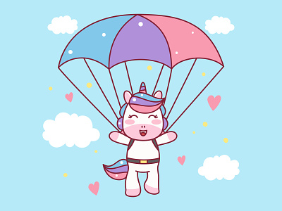 Unicorn parachute cartoon character children colorful cute draw flat illustration kids mascot sky unicorn vector