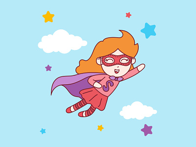 Super girl Illustration cartoon character children colorful cute draw flat girl illustration kids mascot mask super hero vector