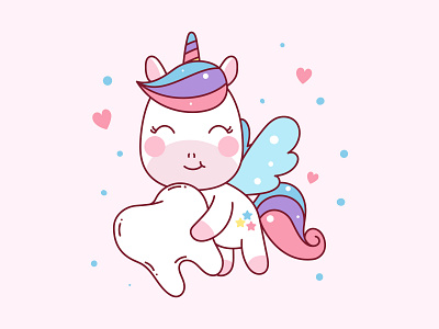 Teeth Unicorn Illustration cartoon character children colorful cute draw flat illustration kids mascot teeth unicorn vector wings