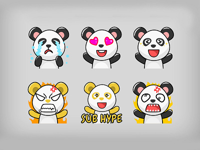 Panda Twitch Emotes affiliate angry badge discord emoji emote emotes expression game gamer gg happy hype love sad streamer sub badge sub badges twitch youtube