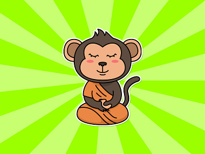 Monkey Meditation animal art cartoon character children colorful cute draw flat flatdesign illustration mascot mediatation monkey vector