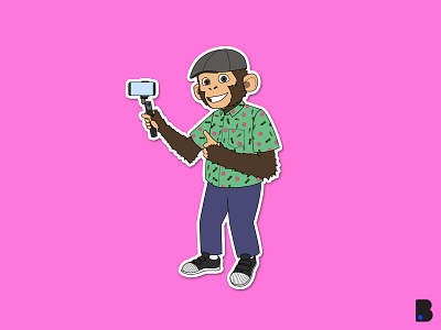 Monkey Selfie animal art cartoon character children cute flat illustration mascot monkey selfie vector