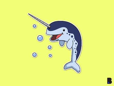 Narwhal Illustration animal cartoon character children cute draw flat illustration mascot narwhal sea vector water