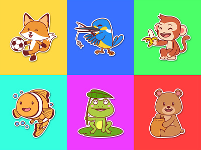 Cute Animal animal art bird cartoon character children cute draw fish fox frog honey bear illustration mascot monkey vector