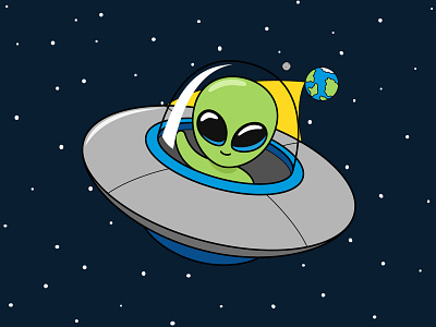 Alien UFO alien aliens cartoon character cute draw flat illustration logo mascot space ufo vector