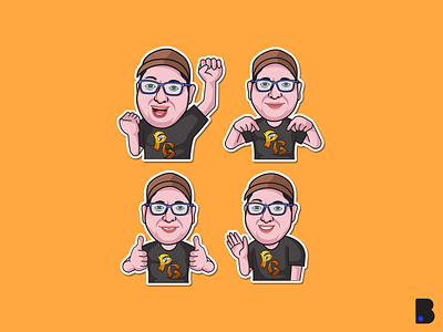 PG Emotes badge cartoon character discord emote emotes emotes for twitch fat glasses guy hat illustration man sub badge twitch vector