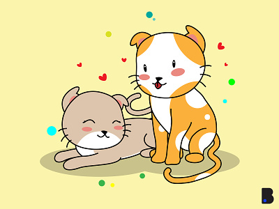 Two Cat Character animal cartoon cat character children cute design draw flat illustration kids vector