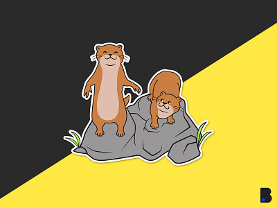 Two Otter animal art cartoon cute draw flat friend friends illustration nature otter two vector