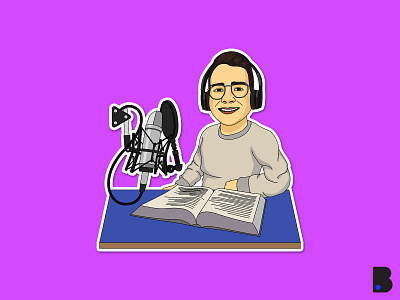 Podcast Portrait cartoon character children design draw flat illustration man mascot podcast portrait vector