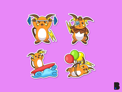 Raichu Emotes cartoon character custom emote cute draw emote flat game gamer illustration pokemon raichu streaming twitch vector