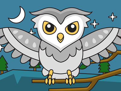 Owl In The Night animal art cartoon character children cute draw flat illustration mascot night owl vector
