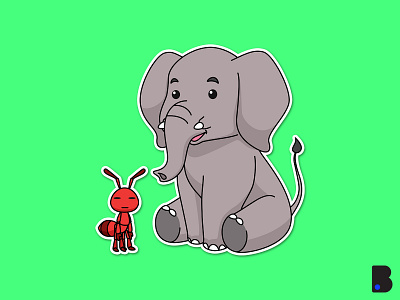 Elephant Ant Illustration animal art cartoon character colorful cute design elegant elephant flat illustration vector