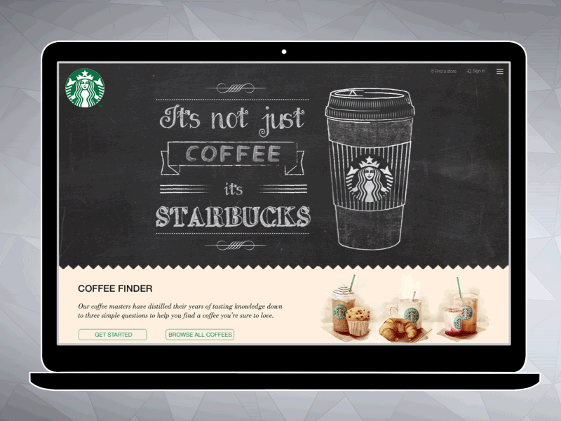 Concept of responsive website for Starbucks app design concept