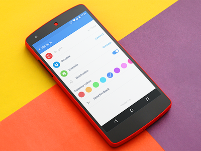 Settings page for material design app design concept
