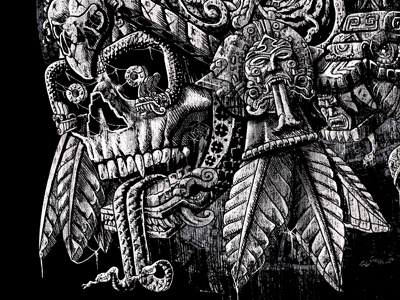 Aztec Great Lizard Warrior (Triceratops) aztec drawing feathers heart horns mexica olmec pyramid serpents skull textures toltec