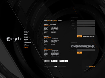 cyclic website design - contact page abstract agency black colorful creative dark dj graphic designer layout logo designer profile web website