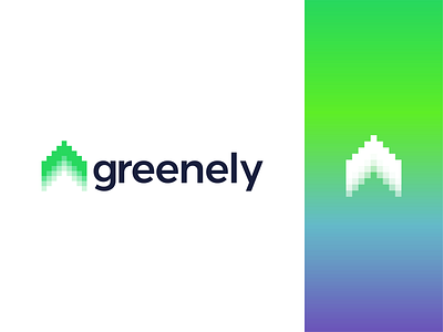 Greenely, smart electricity logo: house, northern lights, arrow arrow aurora borealis automation charging consumption digital electricity home homes house houses icon logo logo design logomark northern lights scandinavia smart sweden symbol